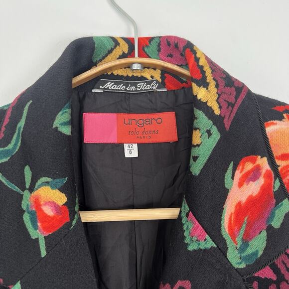 Vintage Emanuel Ungaro Solo Donna Paris Wool Floral Blazer Jacket Size 8 Italy - Picture 2 of 11